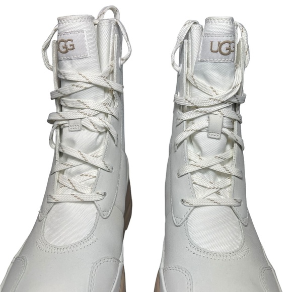 Ugg The Lug Boots Leather Canvas Combat Waterproof Bright White Womens Size 9 - Picture 5 of 16